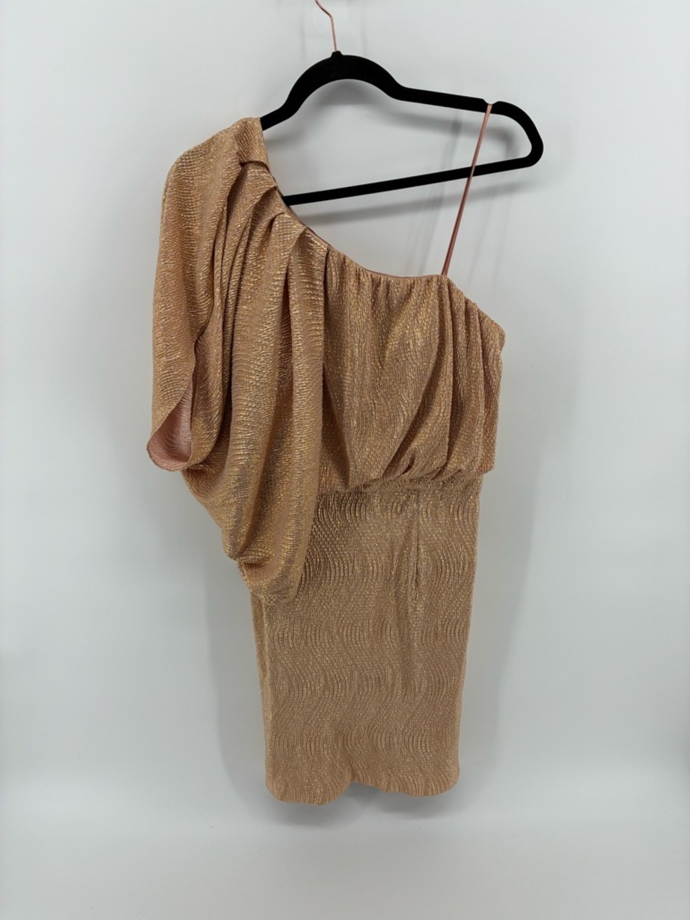 Statement Shoulder Metallic Gold Cocktail Dress
